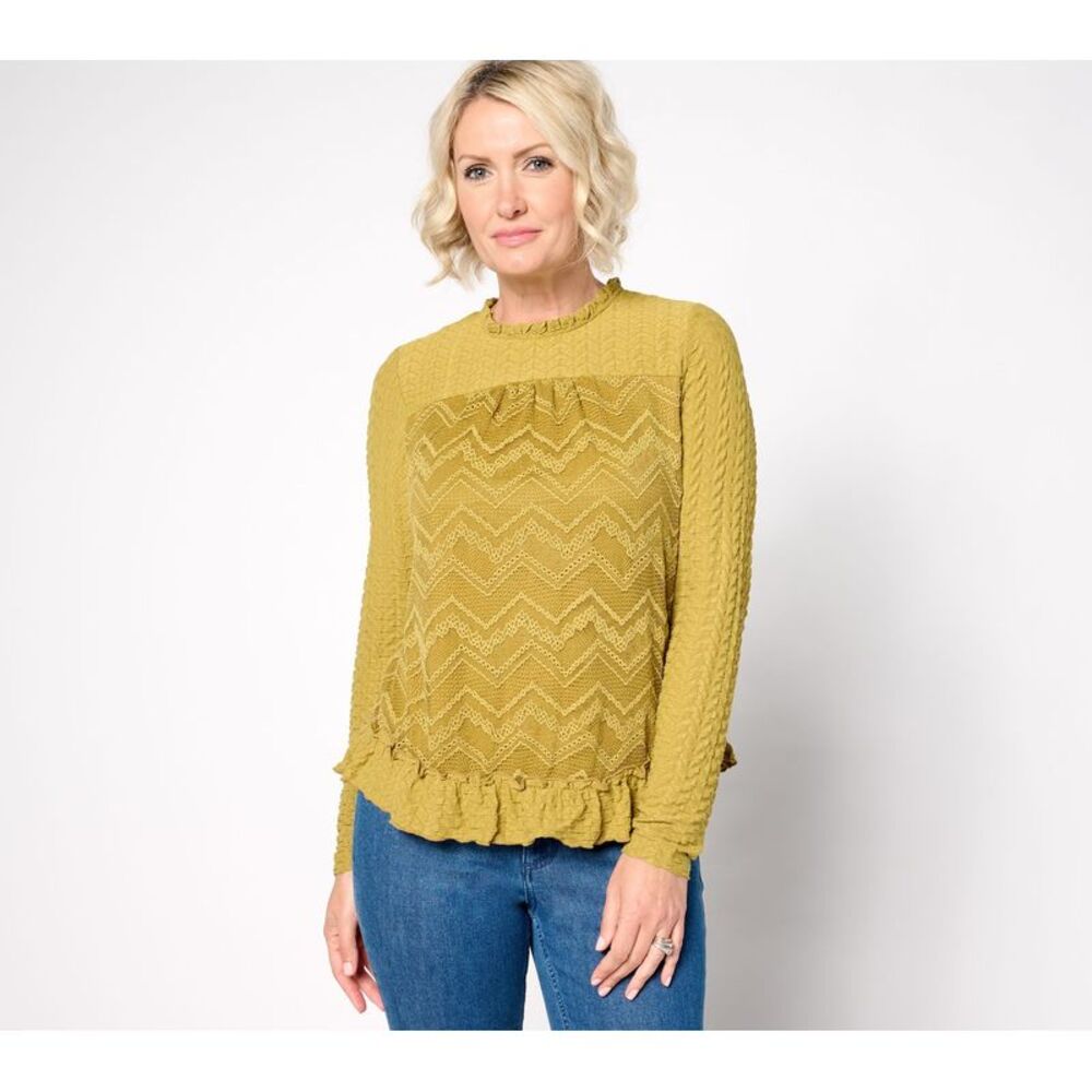 Wacoal Women's Top Sz M Long Sleeve Crew Neck Lace Yellow A667542
